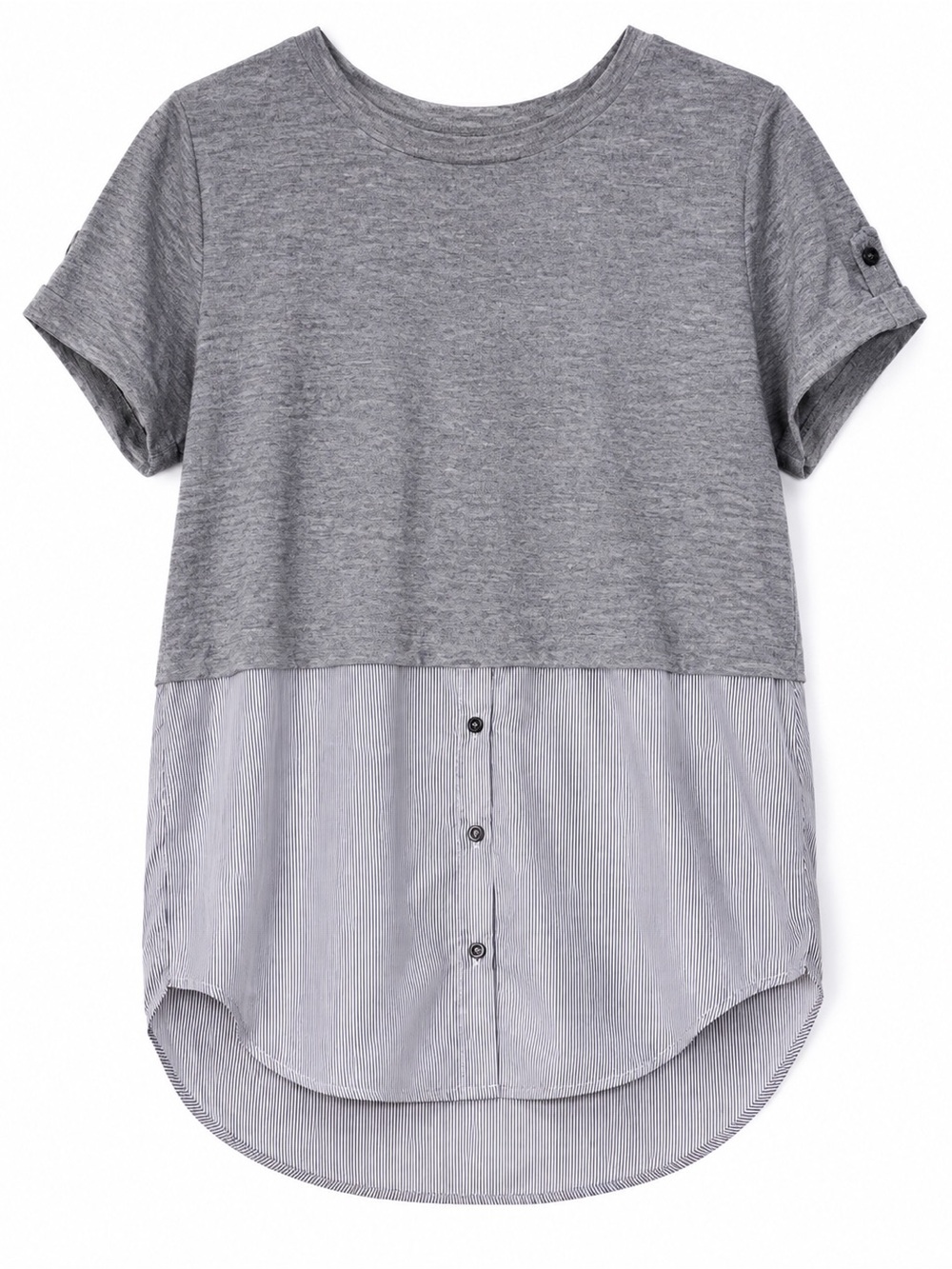Love J Gray Striped Layered High Low Tunic Top Size Large L Button Detail